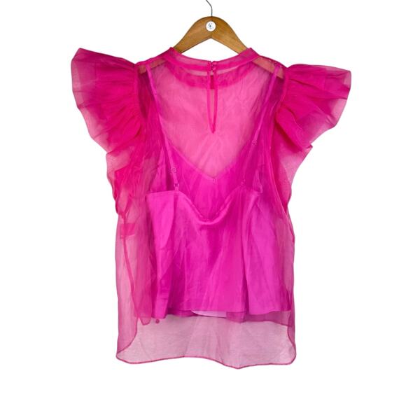 Buddy Love NWT Kaycee Hot Pink Organza Ruffle Flare Sleeve Sheer Party Top - Picture 10 of 12